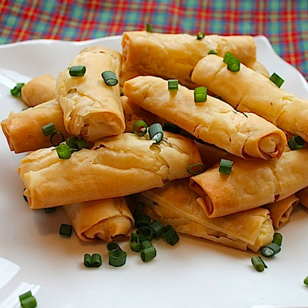 Mini Phyllo Rolls: Roasted Red Pepper and Jalapeno
